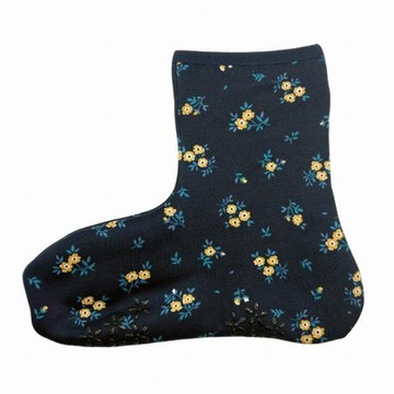 日本 Poka 保暖襪-海軍藍小花 短襪 裏起毛 襪套 室內拖鞋 防滑鞋底 襪子 地板襪＊夏日微風＊