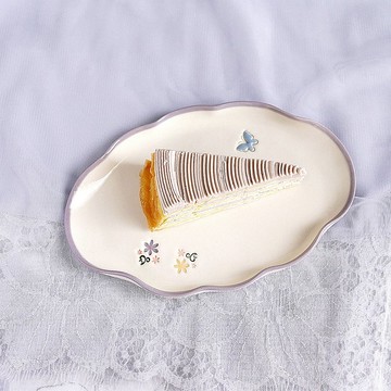 晨光紫語/ 歐式古典花園 橢圓手捏陶瓷餐盤  甜點盤 禮物 22cm