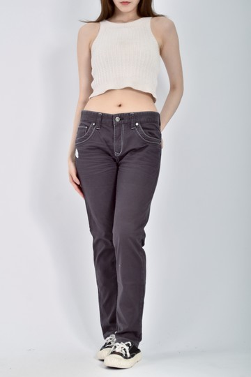 (XL) big train丹寧牛仔質感棉質低腰刺繡logo黑色長褲