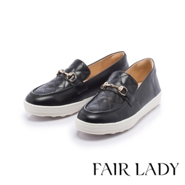 FAIR LADY 軟實力 都會菱格紋馬銜釦厚底休閒鞋 黑(502844)