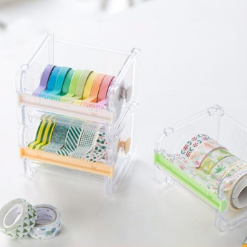 透明多功能紙膠帶切割器/收納盒-3入-多色可選 米色