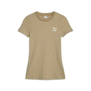 【全館滿額折】 Puma Classics 卡其 羅紋 上衣 合身T恤 短袖 女款 H5979【新竹皇家 62138284】