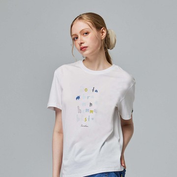 moz瑞典駝鹿 標語駝鹿 舒適柔棉 100%純棉短T-經典白(亞洲版)女款