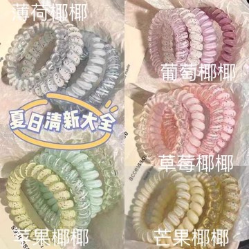 臺灣/✨高品質電話線發圈高彈力波點發繩夏天頭繩女發飾耐用無痕塑料薄荷