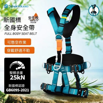 戶外攀嚴 背負式安全帶 可拆卸 戶外安全帶 高空作業 全身五點式 攀巖速降 安全繩套裝 救援 空調安裝 保險帶 雙大鉤