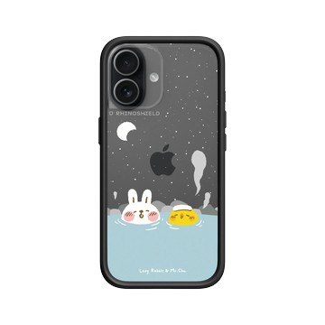 iPhone 17 Mod NX -邊框背蓋組合 (相機按鈕) 黑 - 懶散兔與啾先生 Lazy Rabbit and Mr.Chu - 泡溫泉