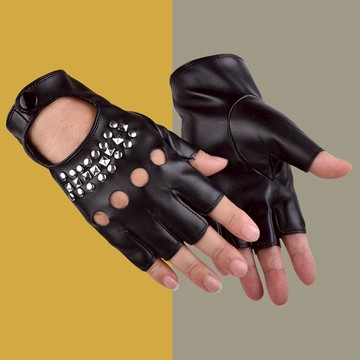 男女朋克街舞鉚釘手套露指演出嘻哈街頭鬼步鋼管舞跳舞街頭半指薄