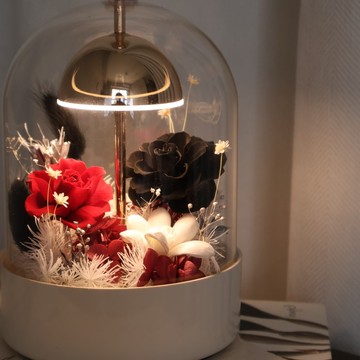 質感Type-c觸控夜燈 個性黑紅永生花盅 附提袋 客製化文字