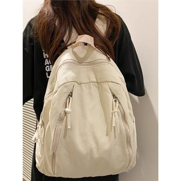 日系慵懶風書包女ins大學生純色簡約背包復古水洗帆布雙肩包墜感