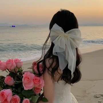 【Miss迷飾】微光飄逸香檳蝴蝶結髮夾 蝴蝶結髮夾 雪紡髮夾 飄紗髮夾 紡紗髮夾 新娘結婚登記 髮夾