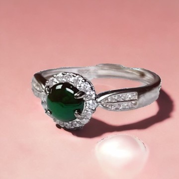 冰種老坑綠翡翠蛋面戒指 925純銀鑲嵌  | 天然A貨翡翠 | 送禮