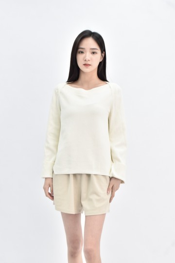 (S) massimo dutti 棉質純棉大領口白色長袖上衣