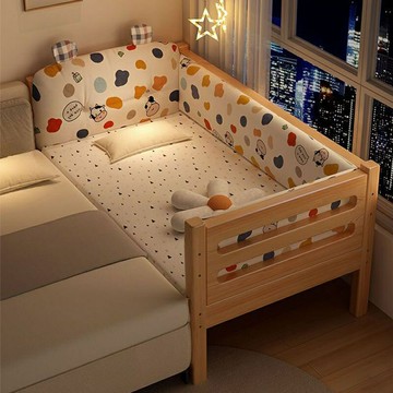 可定製實木拚接大床拚接床加寬帶護欄男女單人床邊床