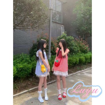LUYU💗低價下殺💗漫漫童品格子裙女童洋氣連衣裙甜美夏裝寶寶公主兒童裙子