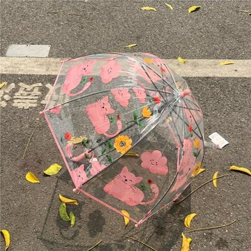 2-6歲兒童透明雨傘貓咪兔幼兒園寶寶男女童卡通雨傘輕便可愛小傘