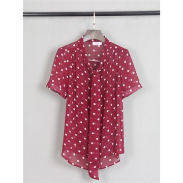 半透明圓點系帶短袖雪紡衫襯衫女 2024夏裝新款洋氣小衫飄帶開衫