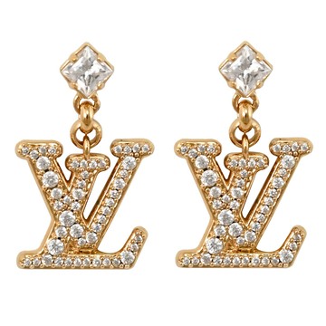 Louis Vuitton LV M01844 Lady LV 水鑽LOGO造型針式耳環.金 現貨