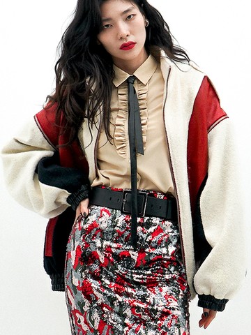 Multi Zipper Leather Yoke Teddy Wool Jacket