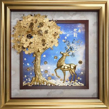 金箔畫 黃金畫純金 ~【富貴吉祥】一鹿發財