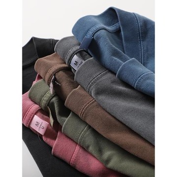 美式咔嘰復古重工水洗做舊純棉圓領短袖T恤男女寬松半袖體恤潮t