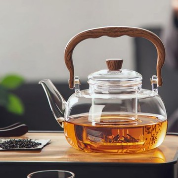 APEX｜ 日式簡約加厚玻璃提梁壺1100ML_(適用電陶爐加熱)贈品茶杯2個 ( 茶水分離泡茶壺  高硼砂花茶壺)