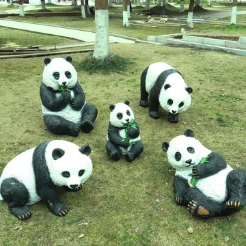戶外庭院裝飾花園林景觀仿真動物雕塑卡通玻璃鋼大熊貓擺件工藝品