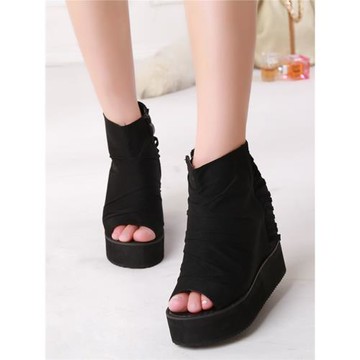 2024春秋季新品女鞋時尚內增高羅馬魚嘴涼鞋防水臺坡跟厚底松糕鞋