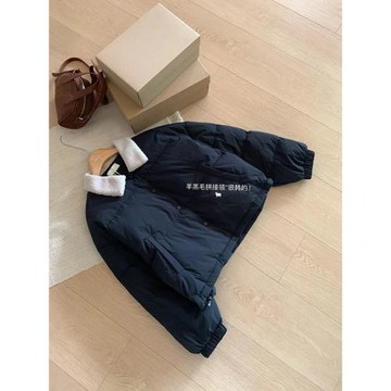 羊羔毛領拼接短款羽絨棉服女冬季保暖韓版小個子寬松棉衣棉衣外套