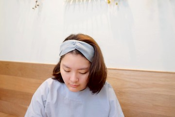 //髮帶// 湖水淺藍亞麻