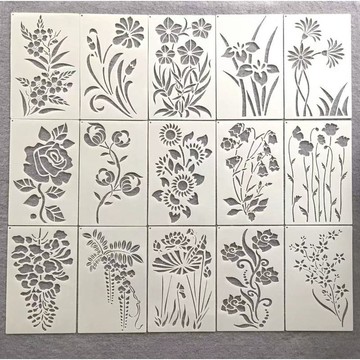 繪畫 模板 手帳 鏤空 鏤空繪畫模板 花朵樹葉圖形繪畫 塗鴉鏤空範本 兒童繪畫範本尺 花邊尺填色模版 繪畫板 DIY