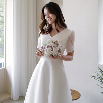 《瑞草》韓國顯瘦復古小清新旅拍輕婚紗禮服婚禮訂婚宴會連衣裙