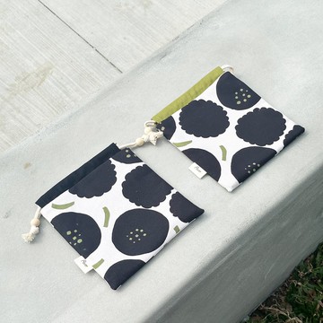 【River】束口收納袋/原創設計布料/棉花糖/黑