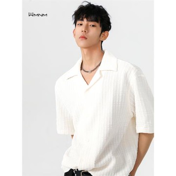 (免運)wmnm美式冰絲古巴領襯衫短袖男士夏季海島風上衣痞帥沙灘襯衣t恤