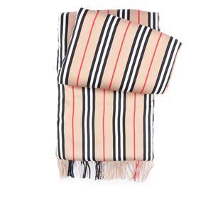 BURBERRY 經典格紋與標誌條紋雙面可用羊毛圍巾(經典米色)