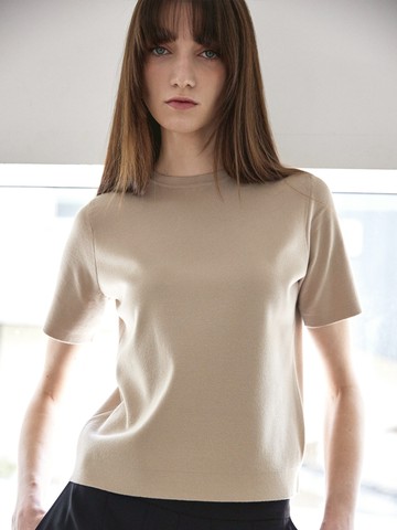 Crew Neck Knit Top - Beige