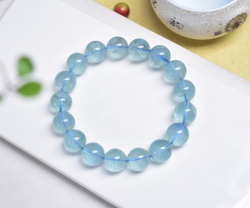 冰透海藍寶單圈手鏈 珠經12mm 顏色鮮豔 海水藍 晶體超級潤