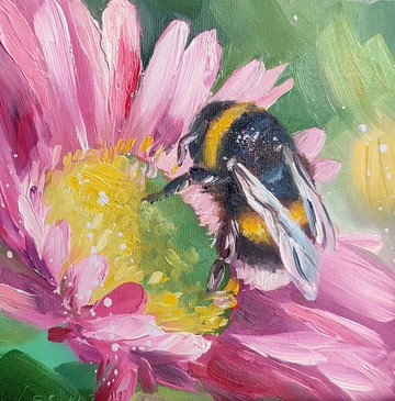 小蜜蜂油畫 蜜蜂 小幅藝術 蜜蜂藝術品 花卉畫 蜜蜂油畫藝術