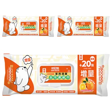 BENI BEAR 邦尼熊 家用清潔去污濕紙巾 （60抽+20抽）  200mmx220mm  3包