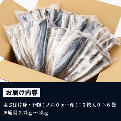 ふるさと納税 いちき串木野市 ノルウェー産塩さば片身・干物(30枚・総量約2.7kg〜3kg)