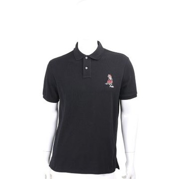 Polo Ralph Lauren 俄羅斯帽小狗刺繡黑色短袖POLO衫 上衣(男款/Custom Fit)
