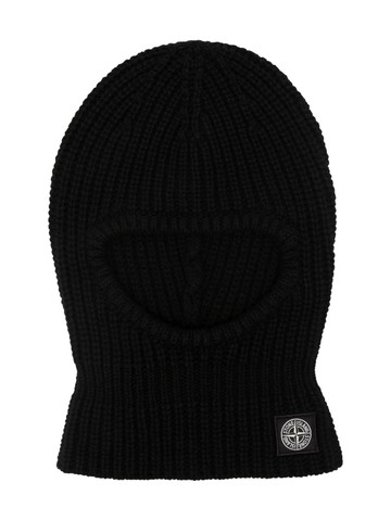 Stone Island Junior - logo-patch ribbed-knit balaclava - kids - Wool/Viscose/Polyamide/Cashmere/Polyester - 2 - Black