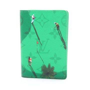 LOUIS VUITTON LV 路易威登 Pocket Organizer 名片夾 卡夾 綠色 原花帆布 M14880 【二手名牌BRAND OFF】