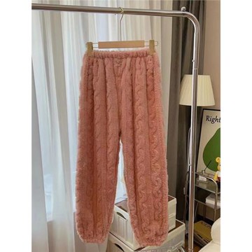 珊瑚絨大碼家居褲女秋冬季200斤胖長褲加絨加厚法蘭絨束腳褲睡褲