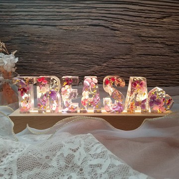 【粉紫白+金箔】客製保鮮花字母小夜燈 情人節 紀念 移民 字母燈