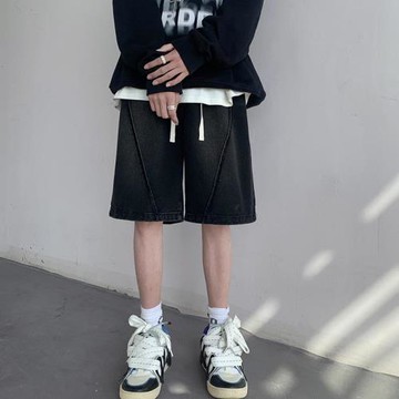 水洗復古牛仔短褲男款褲子夏季潮牌寬松休閑褲美式高街直筒五分褲