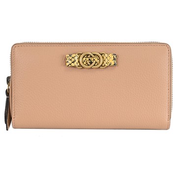 GUCCI GG LOGO蛇紋裝飾ㄇ字拉鍊長夾(裸粉色)