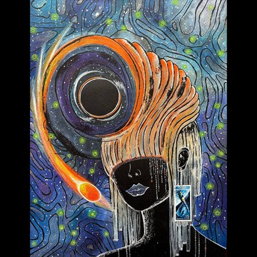 宇宙女孩畫作 原創藝術 太空壁飾 黑洞藝術