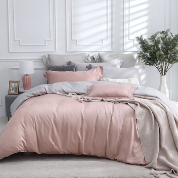 HOYACASA 300織天絲床包四件組 薄被套/兩用被套- 銀湘櫻粉