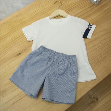 太清新了~男童女童圓領短袖T恤藍條紋短褲