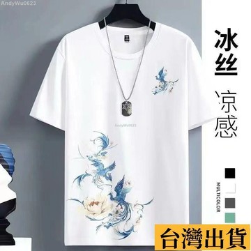 🌈台倉出庫🌈 男士冰絲短袖T恤 2024新款國風男t 夏季薄款國潮 男士速幹運動體恤 短袖男 t恤 短袖上衣 男上衣